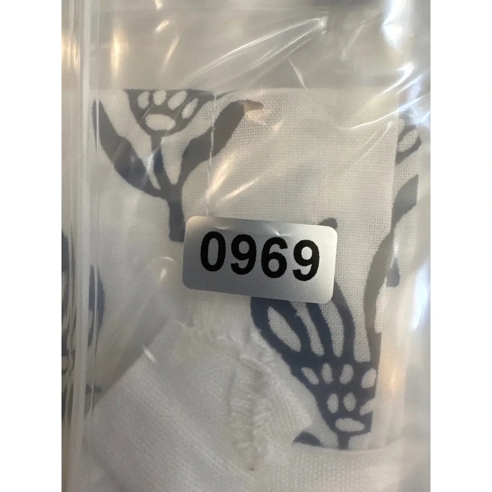 Pottery Barn Sandra Block Print Napkins Navy White Organic Cotton Set of 5 20x20